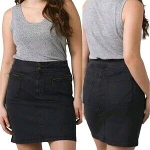 PrAna Broadway Denim Mini Skirt Onyx Black Zipper Pockets Size 0 NWT